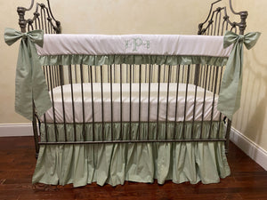 Soft Sage Green and White Gender Neutral Baby Bedding, Girl Crib Bedding, Boy Crib Bedding, Crib Rail Cover