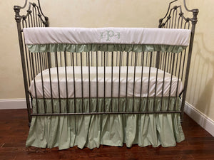 Soft Sage Green and White Gender Neutral Baby Bedding, Girl Crib Bedding, Boy Crib Bedding, Crib Rail Cover