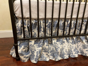 Navy Blue Toile Mini Crib Bedding - Boy, Girl, Gender Neutral Mini Crib Baby Bedding