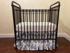 Navy Blue Toile Mini Crib Bedding - Boy, Girl, Gender Neutral Mini Crib Baby Bedding