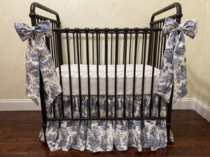 Navy Blue Toile Mini Crib Bedding - Boy, Girl, Gender Neutral Mini Crib Baby Bedding