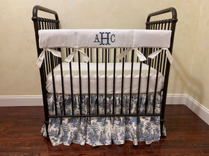 Navy Blue Toile with White Mini Crib Bedding - Boy, Girl, Gender Neutral Mini Crib Baby Bedding