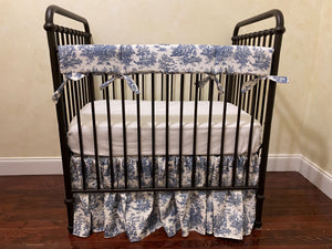 Navy Blue Toile Mini Crib Bedding - Boy, Girl, Gender Neutral Mini Crib Baby Bedding