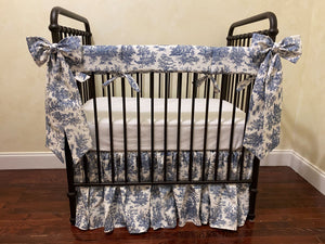 Navy Blue Toile Mini Crib Bedding - Boy, Girl, Gender Neutral Mini Crib Baby Bedding