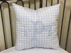 Pale Blue Gingham Boy Baby Bedding, Boy Crib Bedding, Single Scallop Crib Rail Cover