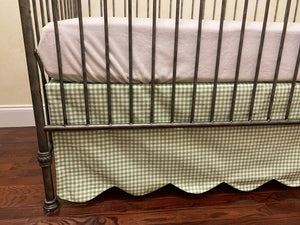 Gingham Scalloped Edge Crib Skirt - Pink, Blue, Green, Lavender, Khaki Gingham Crib Skirt