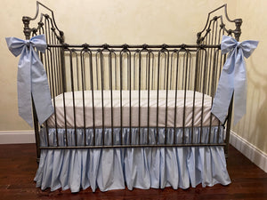 White and Pale Blue Baby Bedding - Baby Boy Crib Bedding, Crib Rail Cover