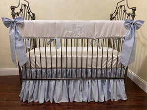 White and Pale Blue Baby Bedding - Baby Boy Crib Bedding, Crib Rail Cover