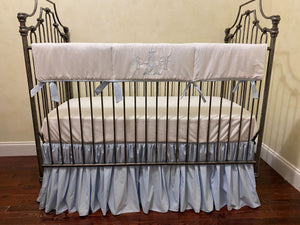 White and Pale Blue Baby Bedding - Baby Boy Crib Bedding, Crib Rail Cover