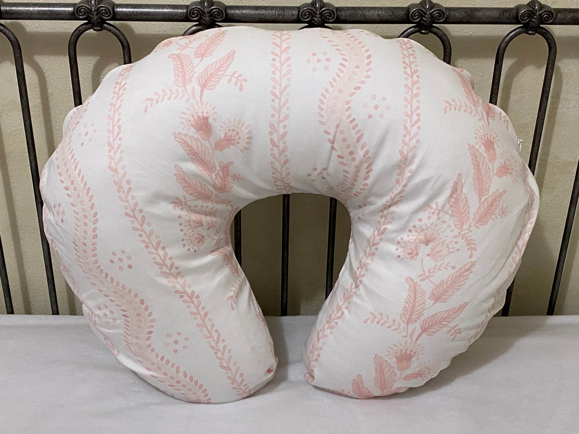 Baby Girl Nursing Pillow Cover, Stripes and Vines Nursing Pillow Cover in Pale Pink