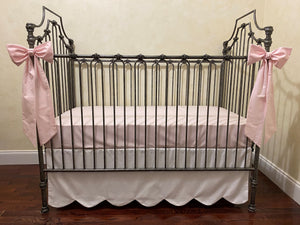 Baby Girl White and Pale Pink Crib Bedding, Crib Rail Cover, Scallop Crib Skirt