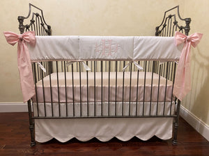 Baby Girl White and Pale Pink Crib Bedding, Crib Rail Cover, Scallop Crib Skirt