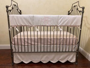 Baby Girl White and Pale Pink Crib Bedding, Crib Rail Cover, Scallop Crib Skirt