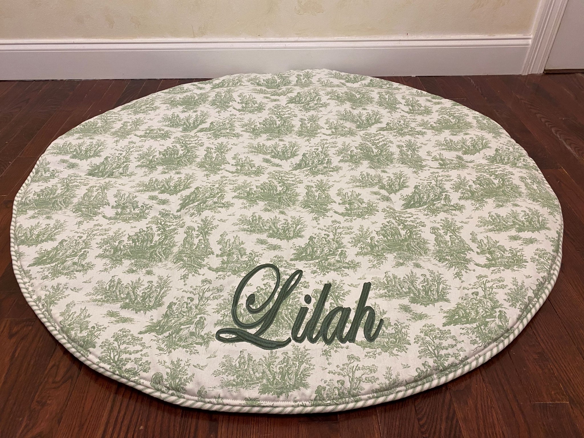 Green Toile Tummy Time Play Mat