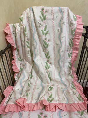 Baby Girl White and Light Pink with Floral Stripes Crib Bedding, Crib Rail Cover, Gathered Crib Skirt