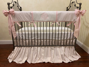 Pink Ticking Stripe Crib Bedding, Baby Girl Crib Bedding