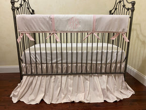 Pink Ticking Stripe Crib Bedding, Baby Girl Crib Bedding