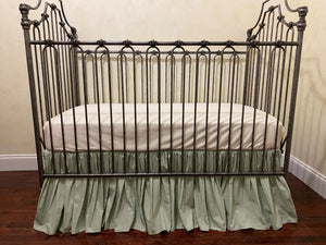 Soft Sage Green and Ivory Baby Girl Crib Bedding, Crib Rail Cover, Gathered Crib Skirt