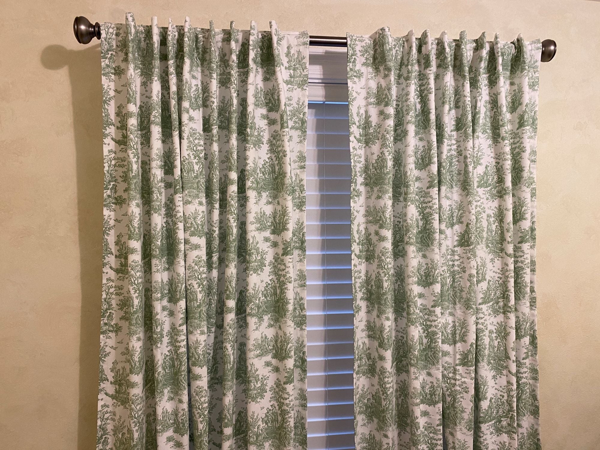 Green Toile Curtain Panels