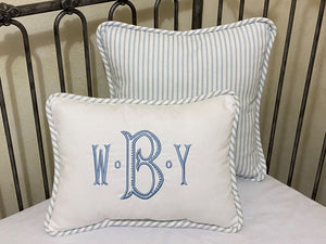 Blue Ticking Stripe Crib Bedding, Double Pleated Crib Skirt, Baby Boy Crib Bedding