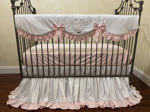 White and Pale Pink Girl Baby Bedding - Girl Crib Bedding, Crib Rail Cover