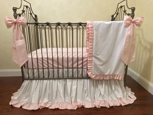 White and Pale Pink Girl Baby Bedding - Girl Crib Bedding, Crib Rail Cover