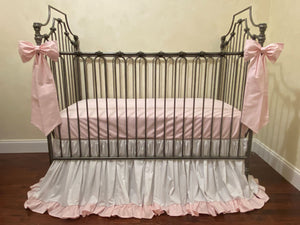 White and Pale Pink Girl Baby Bedding - Girl Crib Bedding, Crib Rail Cover