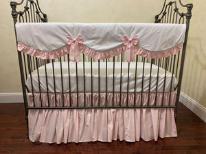 Pale Pink and White Baby Girl Crib Bedding, Crib Rail Cover, Gathered Crib Skirt