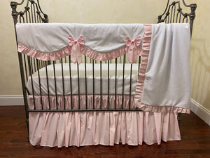 Pale Pink and White Baby Girl Crib Bedding, Crib Rail Cover, Gathered Crib Skirt