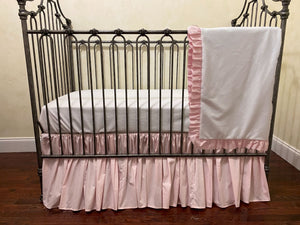 Pale Pink and White Baby Girl Crib Bedding, Crib Rail Cover, Gathered Crib Skirt