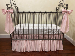 Light Pale Pink and White Girl Baby Bedding, Girl Crib Bedding, Single Scallop Crib Rail Cover, Gathered Crib Skirt