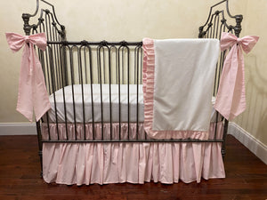 Pale Pink and White Baby Girl Crib Bedding, Crib Rail Cover, Gathered Crib Skirt