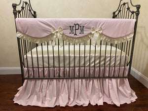 Pale Pink and Ivory Baby Girl Crib Bedding, Crib Rail Cover, Gathered Crib Skirt