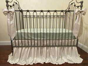 Ivory with Sage Gender Neutral Crib Bedding, Boy Crib Bedding, Ivory Crib Rail Cover, Ivory Crib Skirt