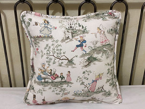 Nursery Rhyme Toile Crib Bedding, Scalloped Crib Skirt, Crib Rail Cover