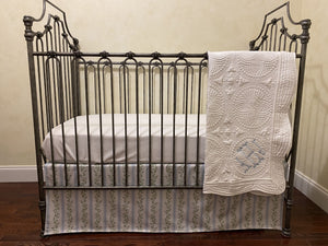 Blue & Green Floral Stripes Baby Crib Bedding, Crib Rail Cover, Libby Stripe Crib Skirt