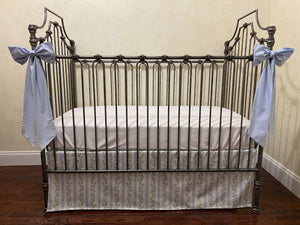 Blue & Green Floral Stripes Baby Crib Bedding, Crib Rail Cover, Libby Stripe Crib Skirt