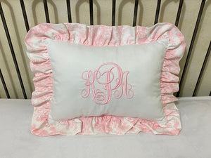Pink Toile Crib Bedding, Toile Baby Bedding, Scalloped Crib Rail Cover, Scallop Crib Skirt