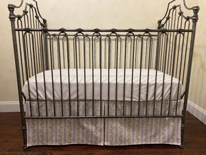 Lavender & Green Floral Stripes Baby Girl Crib Bedding, Crib Rail Cover, Libby Stripe Crib Skirt