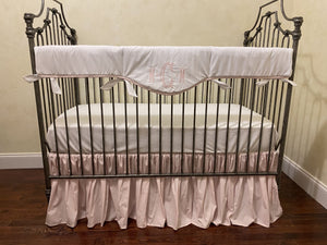 Light Pale Pink and White Girl Baby Bedding, Girl Crib Bedding, Single Scallop Crib Rail Cover, Gathered Crib Skirt