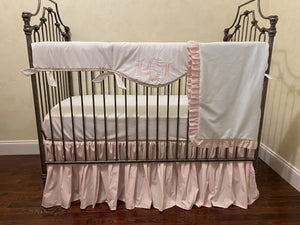 Light Pale Pink and White Girl Baby Bedding, Girl Crib Bedding, Single Scallop Crib Rail Cover, Gathered Crib Skirt