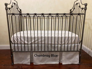Double Pleated Gingham Crib Skirt - Blue, Pink, or Sage Green Gingham Skirt