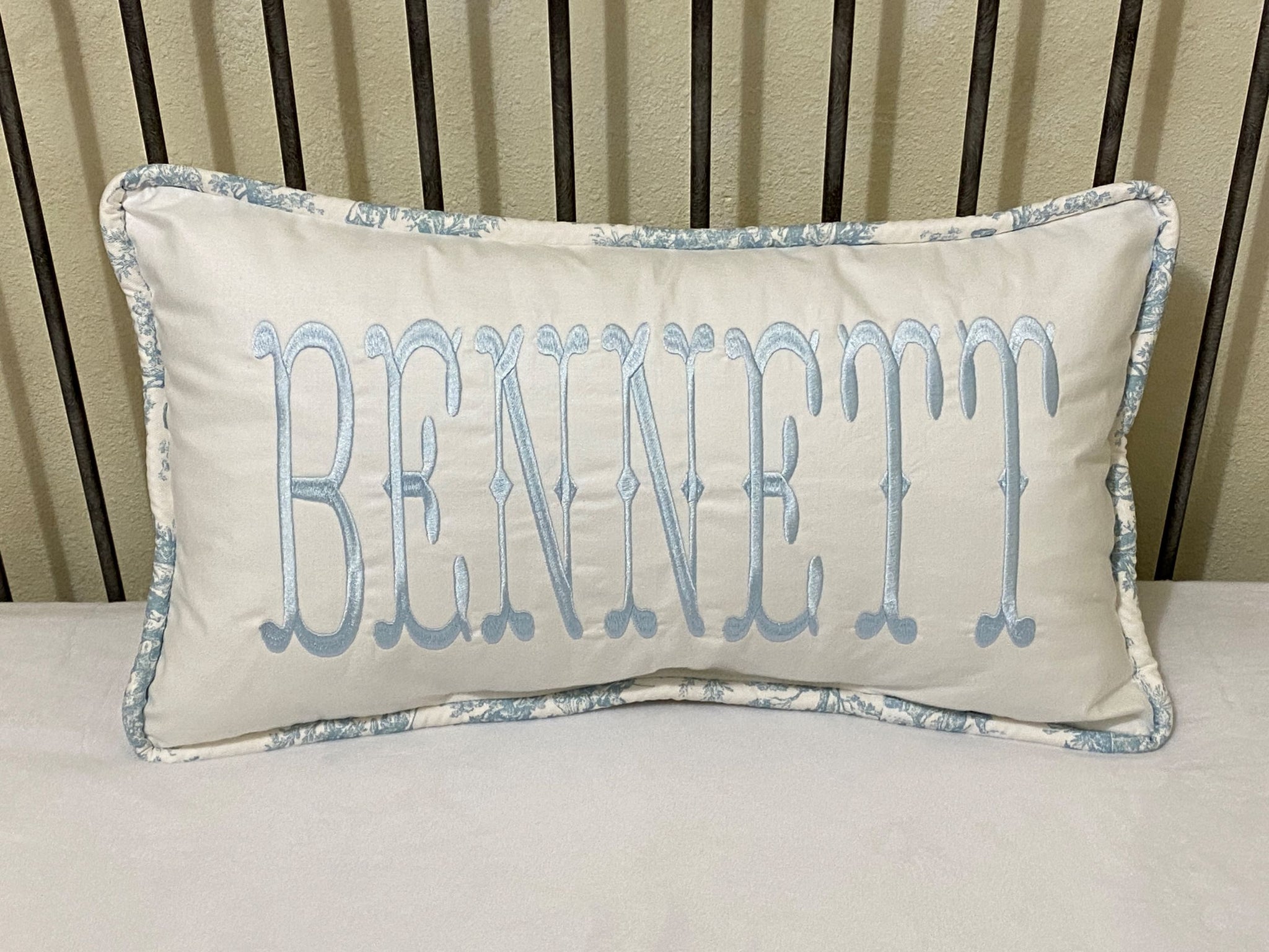 Accent Pillow with Toile Cording Trim, Blue, Green, Pink, Lavender, Black Toile