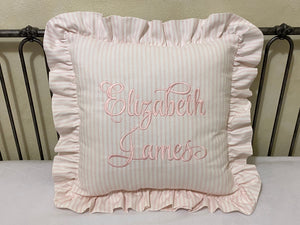 Baby Girl Pale Pink Ticking Stripe Crib Bedding, Ticking Stripe Crib Skirt