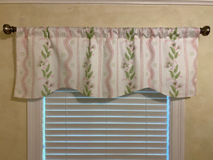 Pink and Green Stripes & Vines Scalloped Window Valance