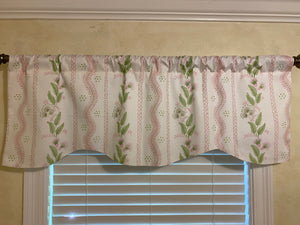 Pink and Green Stripes & Vines Scalloped Window Valance