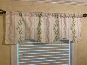 Pink and Green Stripes & Vines Scalloped Window Valance