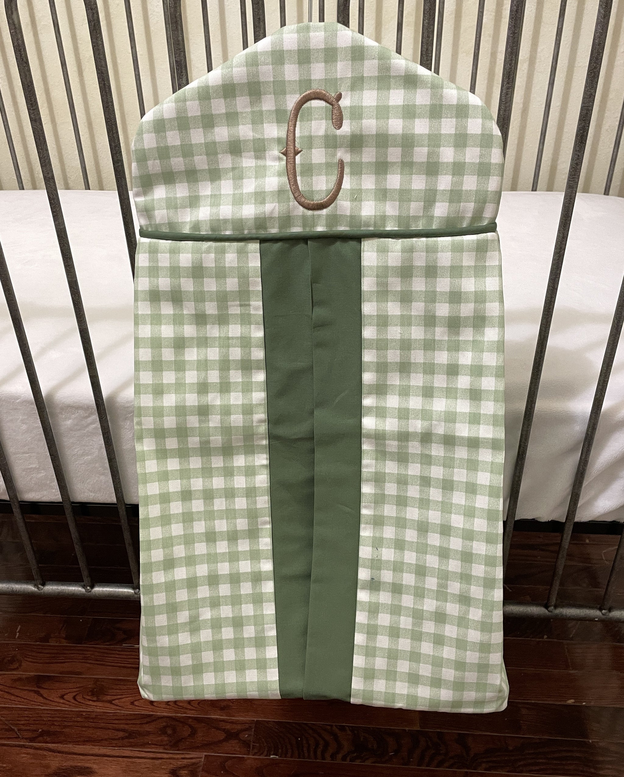 Sage Green Gingham Hanger Style Diaper Stacker