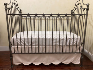 Baby Girl Pale Pink Ticking Stripe Crib Bedding, Ticking Stripe Crib Skirt