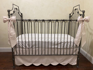 Baby Girl Pale Pink Ticking Stripe Crib Bedding, Ticking Stripe Crib Skirt